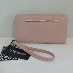 Steve Madden logo pink zip Around Wallet Wristlet